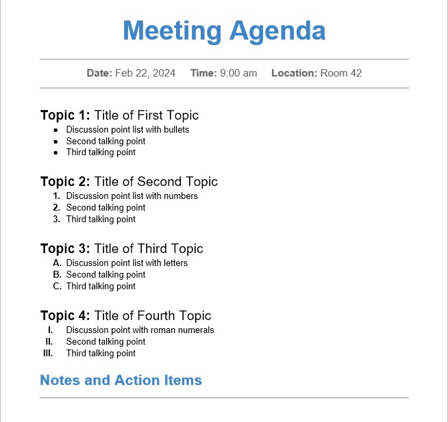 Meeting agenda