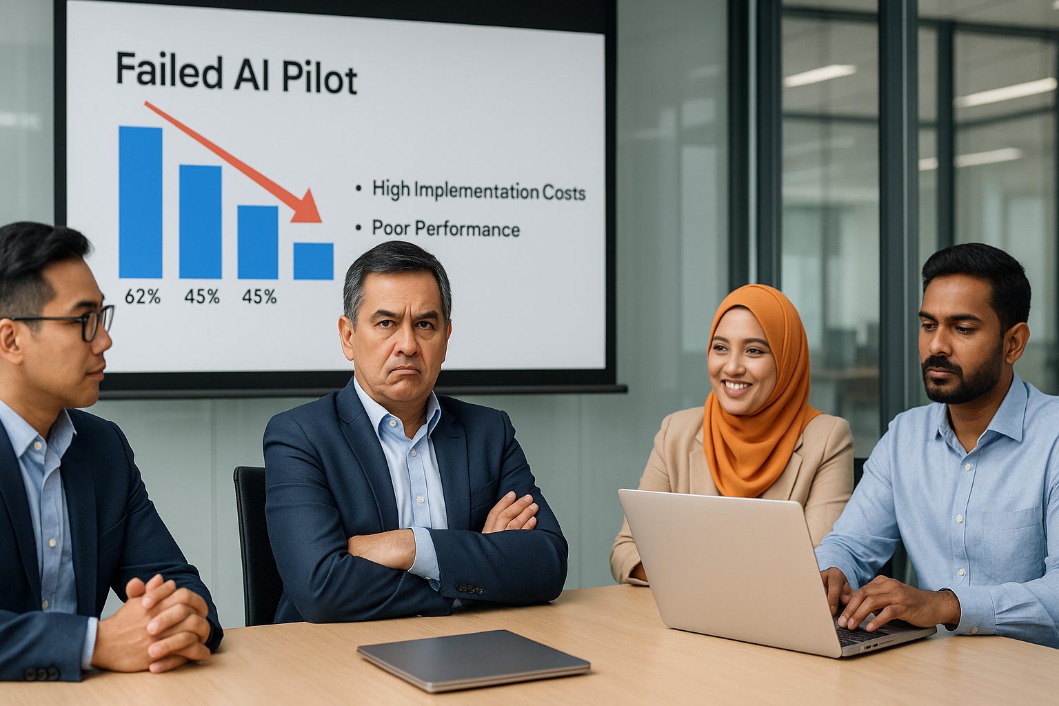 Executive showing AI execution fatigue from failed pilots.