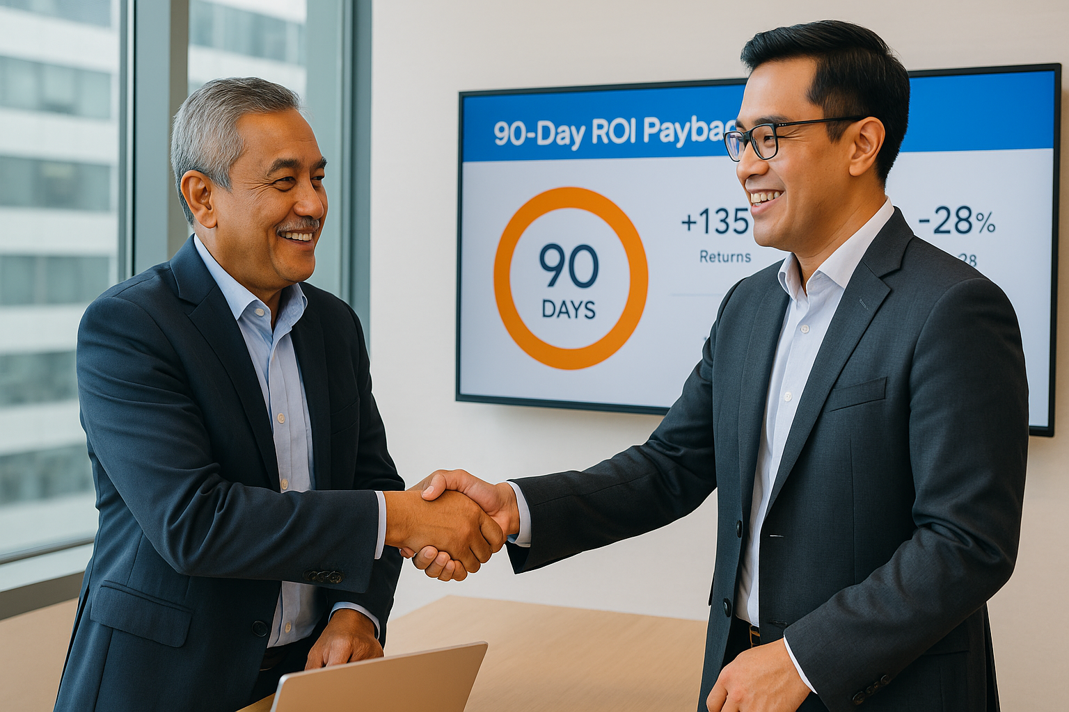 Business leaders celebrate fast ROI from successful AI execution.